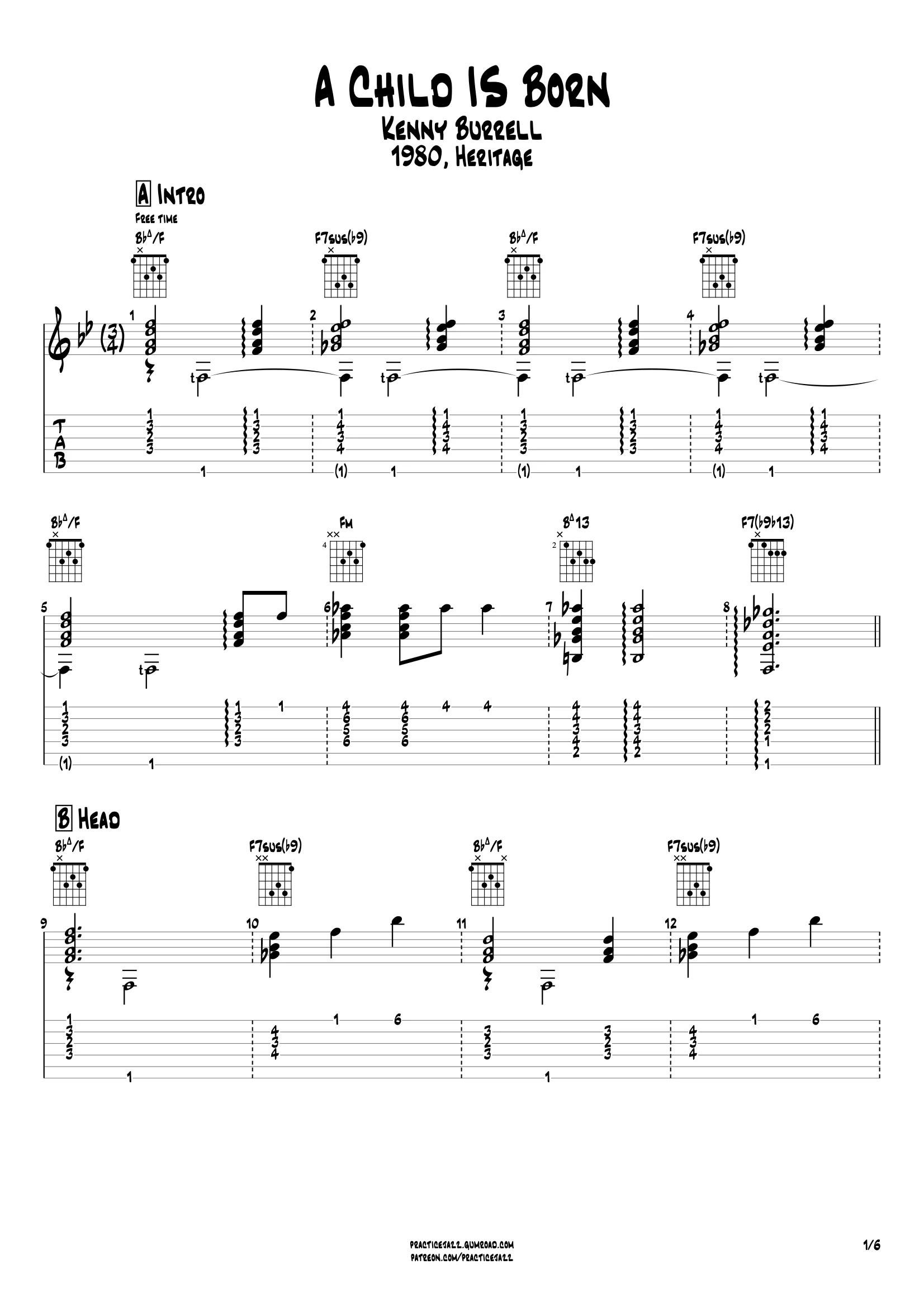 (Transcription PDF) A Child Is Born - Kenny Burrell 1980, Heritage product image (2)