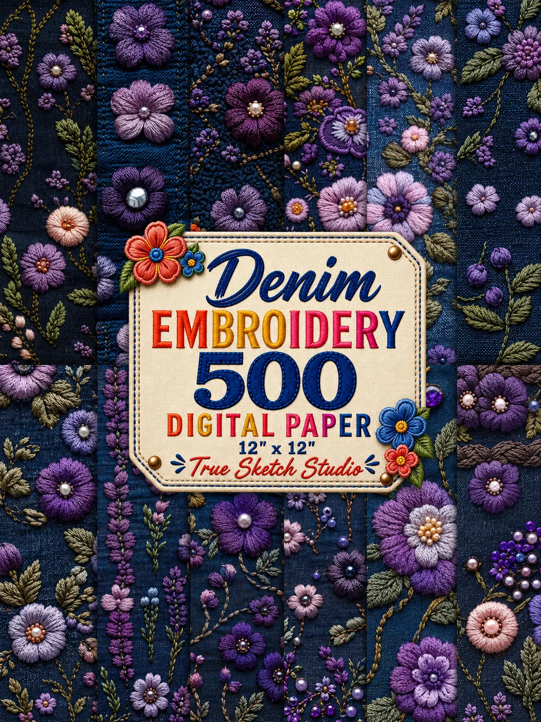 500 Denim Embroidery Digital Papers product image (3)