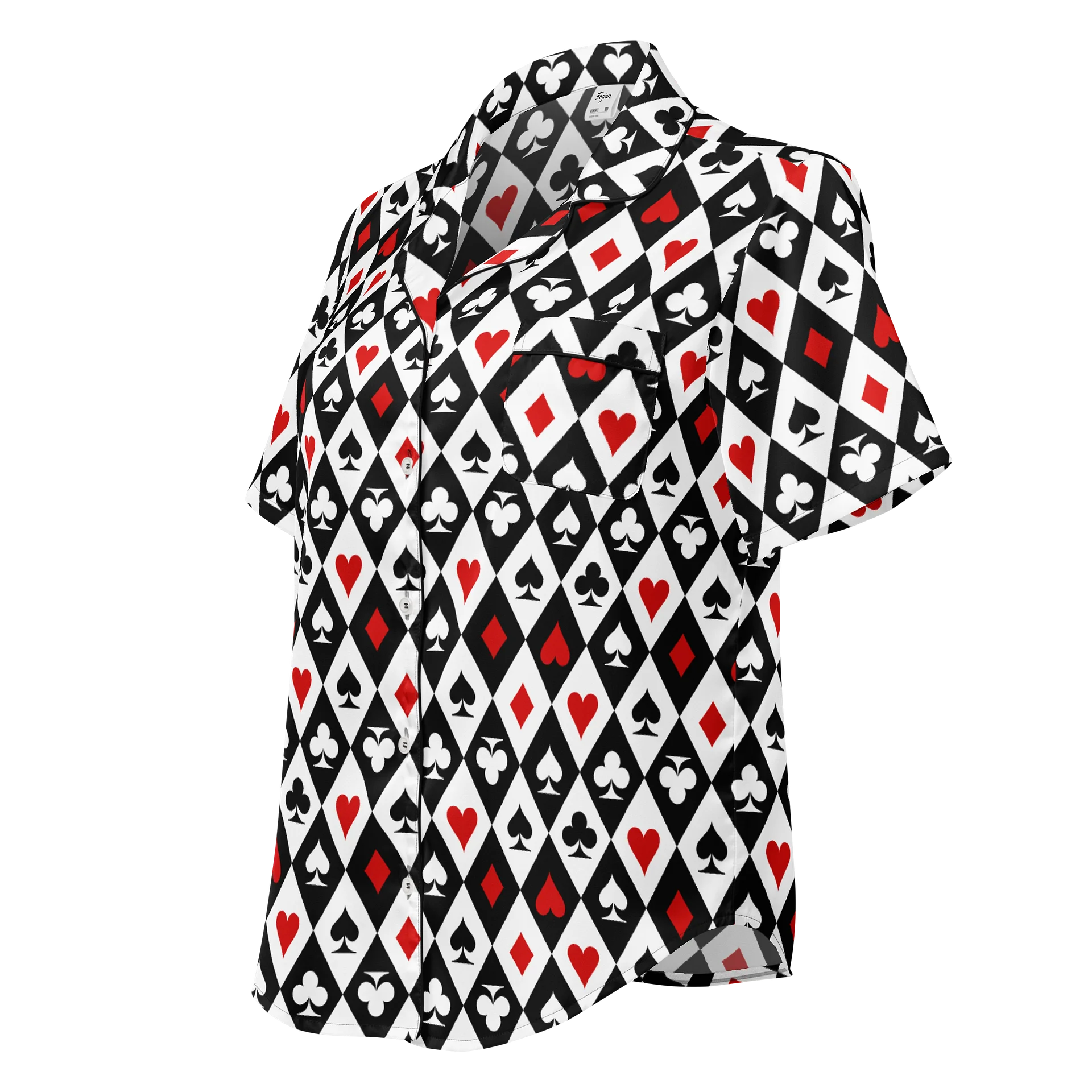 Retro Playing Card Suits Argyle All-Over Print Women's Short Sleeve Pajama Top product image (1)