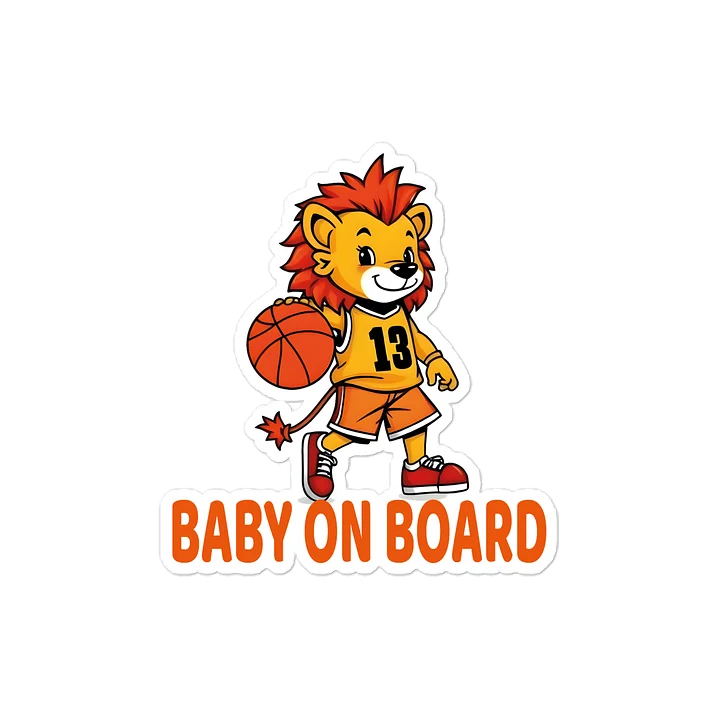 Funny Lion Basketball Baby on Board Sticker - 5x5 Weatherproof Vinyl Car Decal - Premium Lion Basketball Star Gift product image (1)