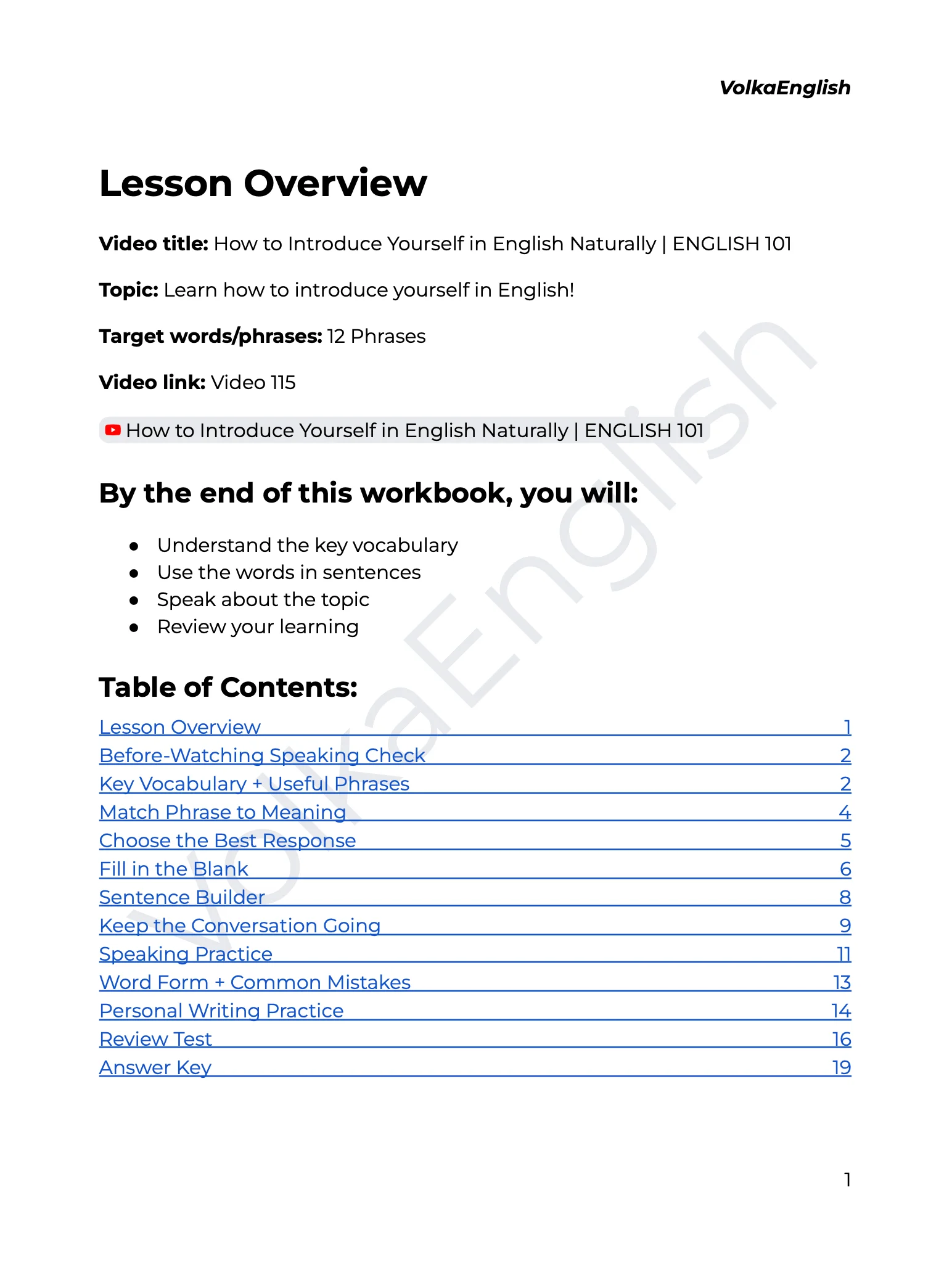 How to Introduce Yourself in English Naturally | ENGLISH 101 - Video 115 Study Pack product image (2)