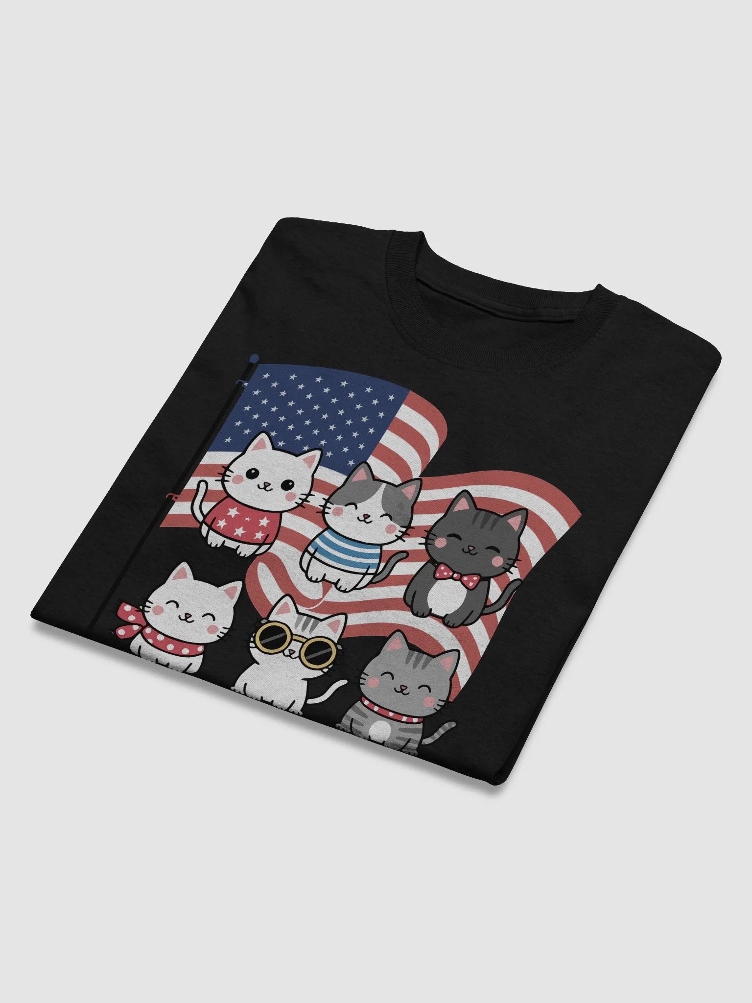 Cute Patriotic Cat T-Shirt – 4th of July Kawaii Kitten USA Flag Tee product image (4)