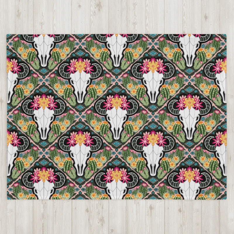 Western Americana Cacti Cow | Desert-Chic Throw Blanket in Soft Fleece product image (7)