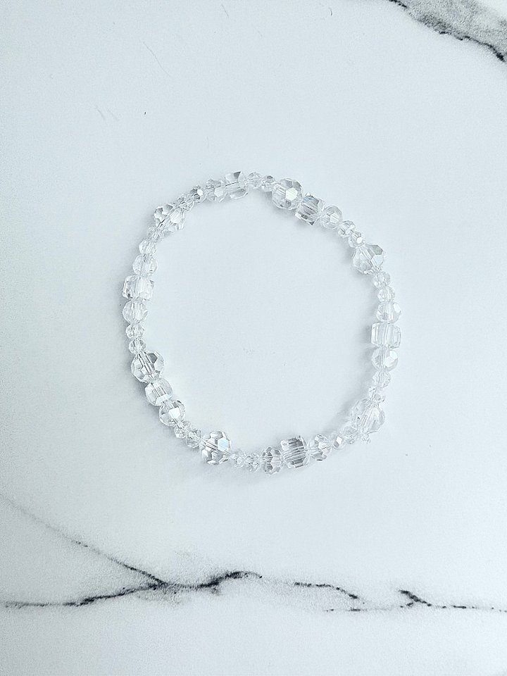 MFD-00047 | Shimmering Frost Crystal Ice | Faceted Glass Bead Bracelet | Handmade 8" Coastal Charm | by Monique Faella Designs™ product image (1)