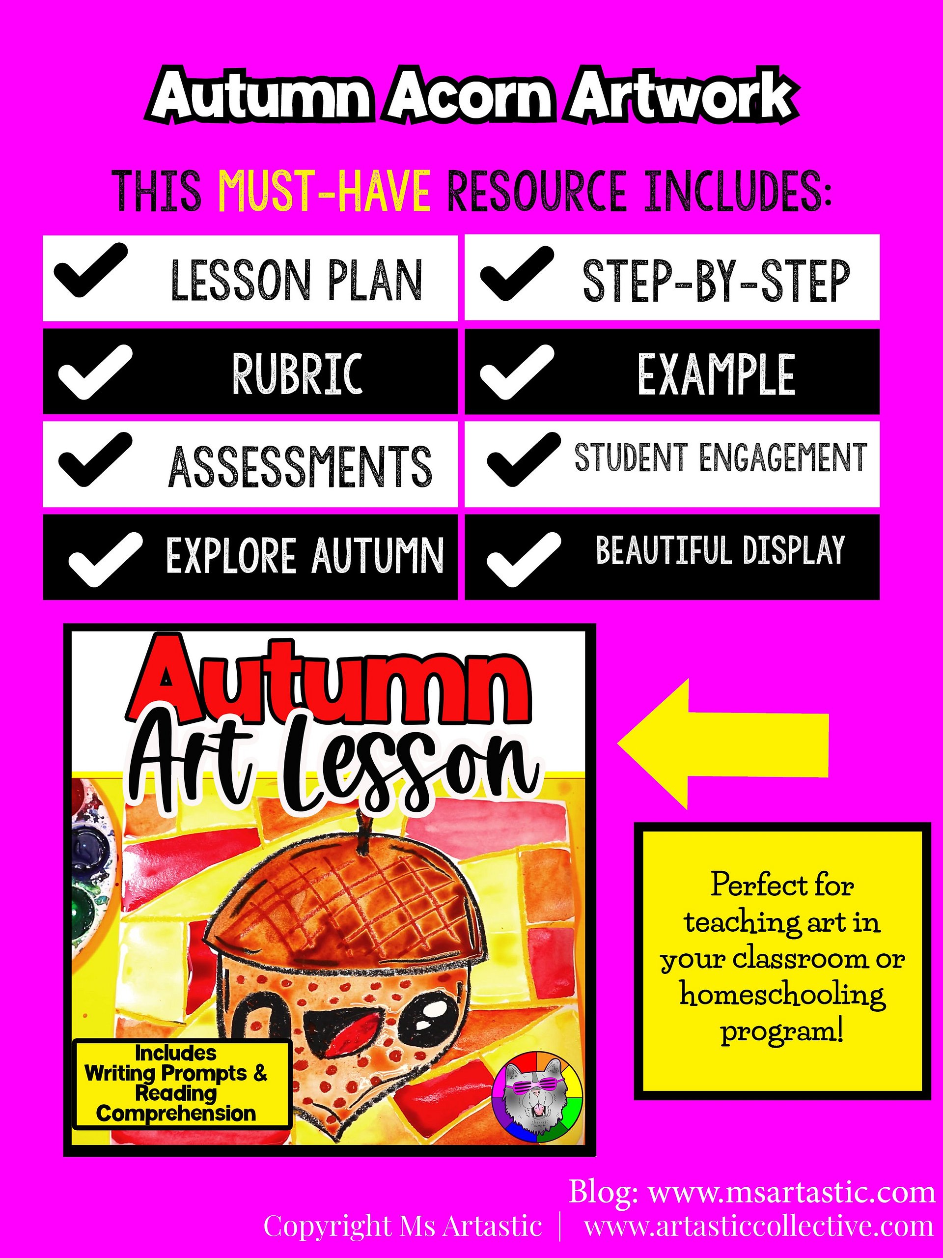 Autumn Art Lesson Acorn Art Project Fall Reading Comprehension Writing Prompts product image (5)
