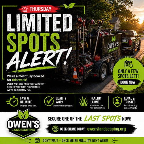 We’re almost fully booked this week. E
If your lawn needs attention, now’s the time to lock it in.
Once we’re full, new booki...