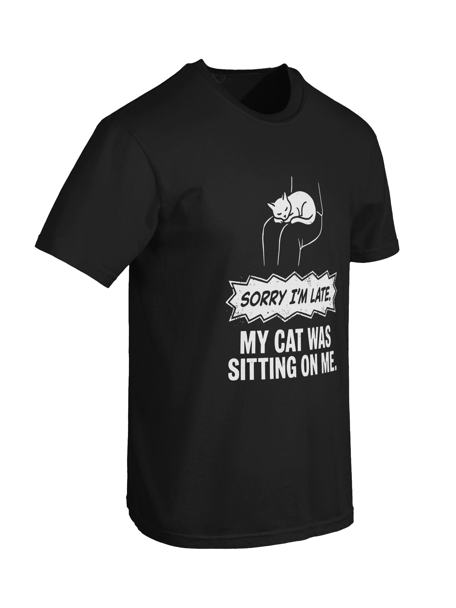 Funny Cat Excuse "Sorry I'm Late, My Cat Was Sitting On Me" Vintage Graphic T-Shirt product image (82)