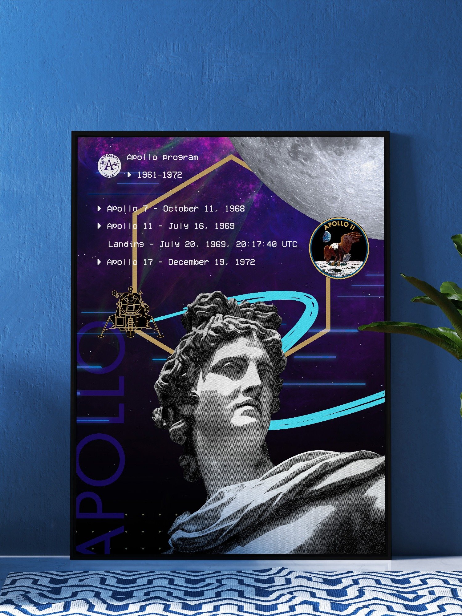Synthwave NASA Apollo program (1961–1972) [synthwave/vaporwave/retrowave] — space poster, retrowave poster, neon poster, aesthetic poster product image (1)