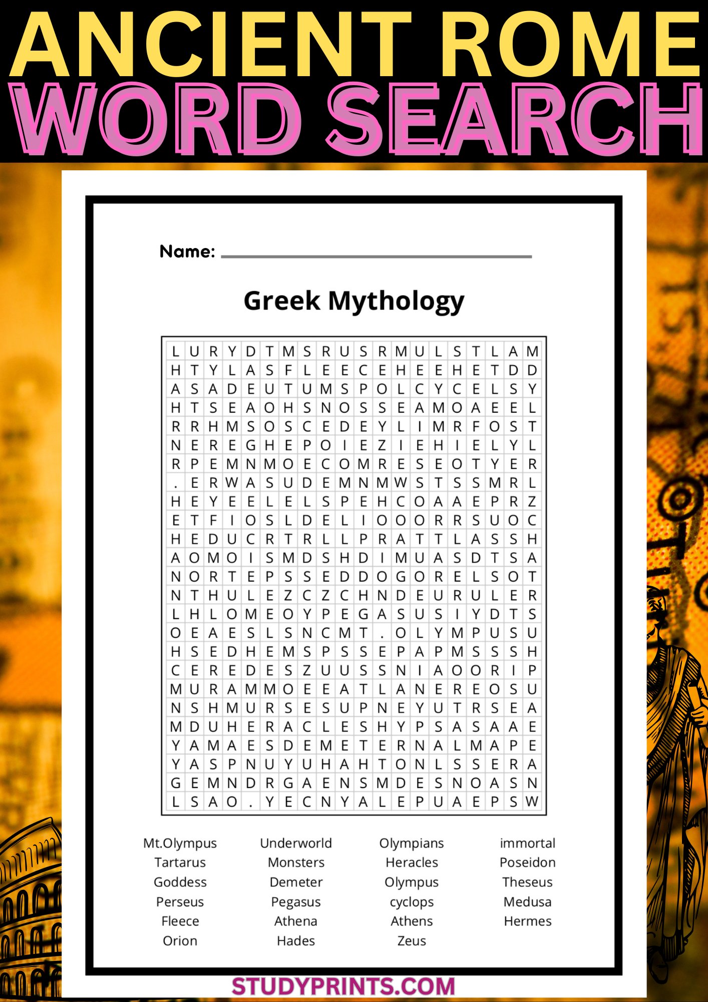 Greek Mythology Word Search Puzzle Printable product image (1)