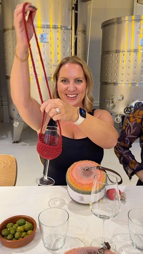 Yarn, wine, and everything is fine 🍷🧶🤣 

With @bellacococrochet, @hanjancrochet & @mjsoffthehook at the @katiayarns yarn and ...