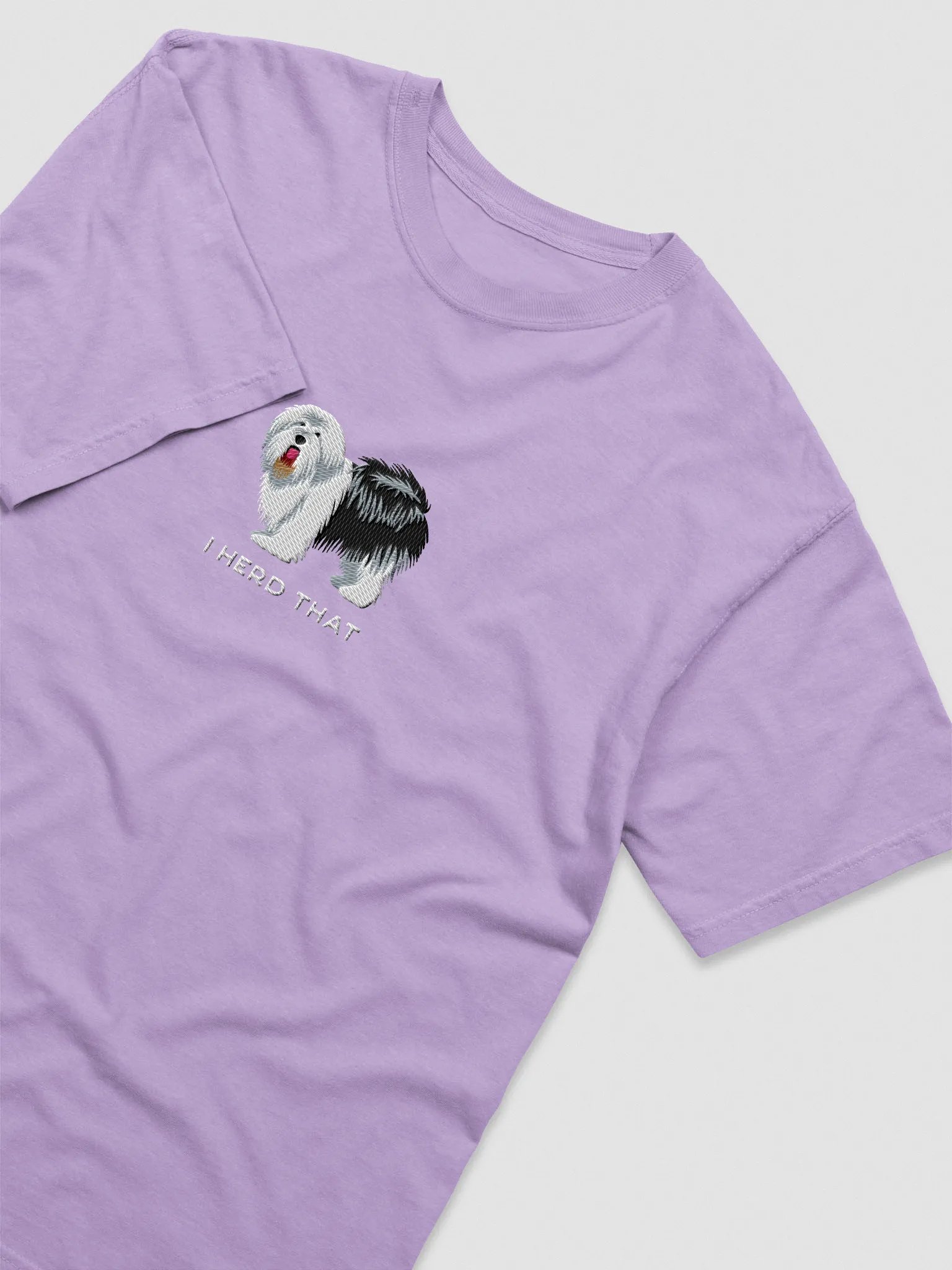 I Herd That T-Shirt(Embroidered) of an Old English Sheepdog(Black & White) product image (6)