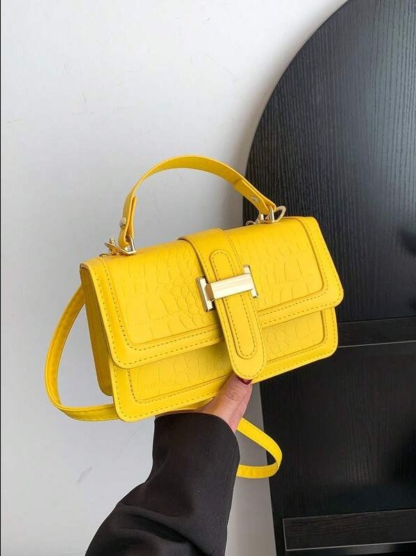 ADLEST Yellow Crocodile Embossed Handbag - Elegant Small Square Crossbody Bag for Women product image (5)