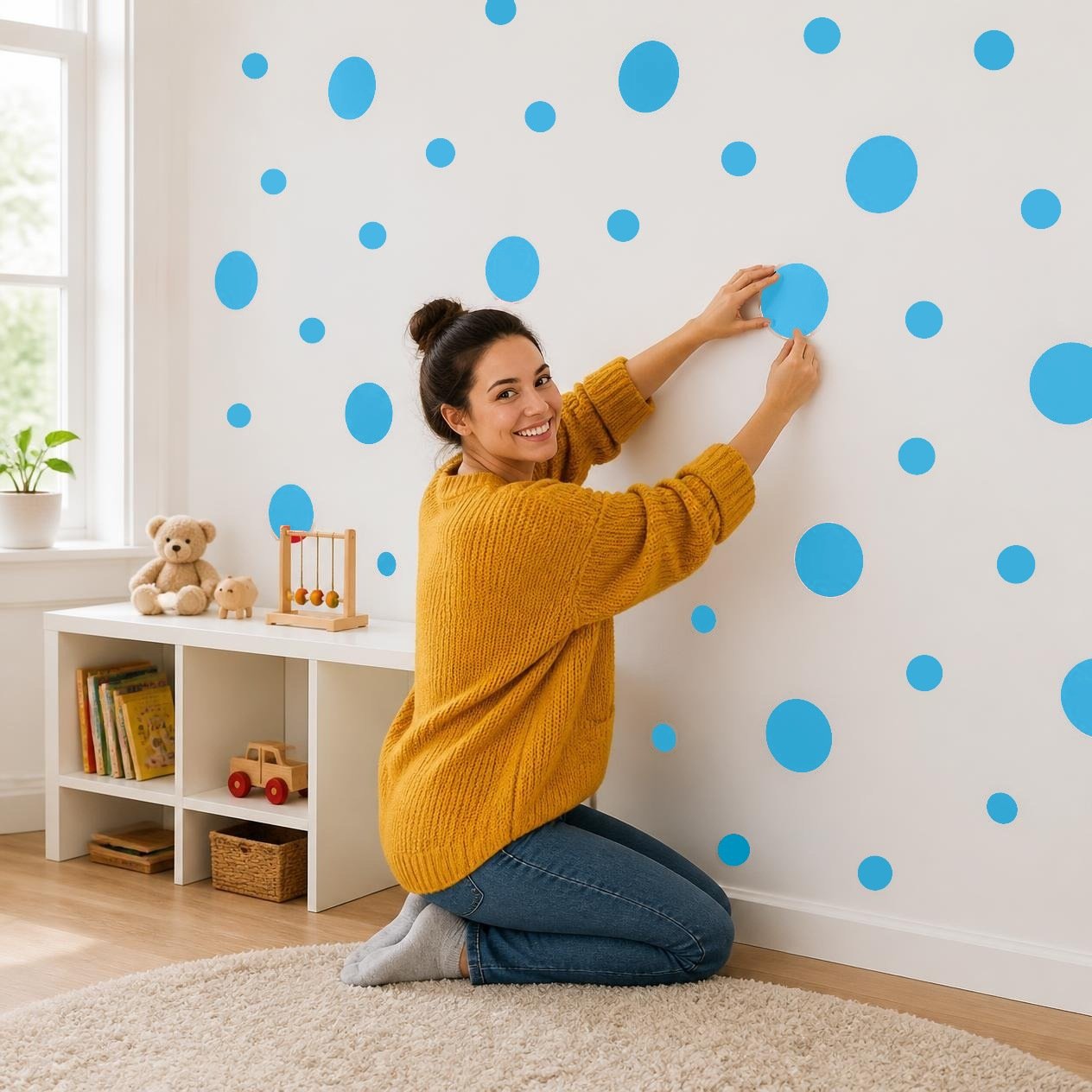Ice Blue Polka Dot Wall Decals, 2" and 4" Vinyl Circle Stickers, Removable Dot Decals for Nursery, Kids Room, Playroom product image (2)