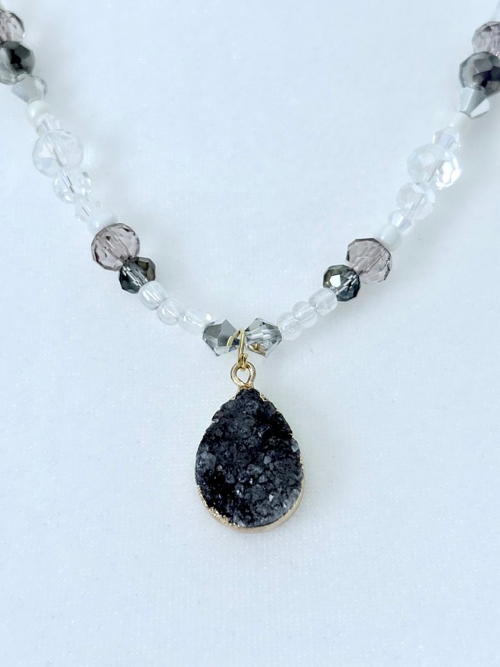 MFD-00189 | Midnight Tide Druzy Pendant Necklace | Handmade Glass Beaded Jewelry | Monique Faella Designs™ product image (2)