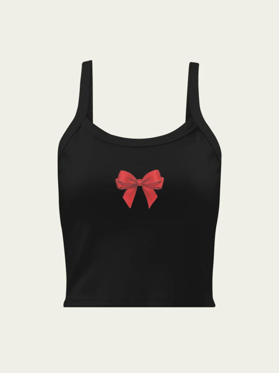 Ribbed Bow Tank Top - Black product image (3)
