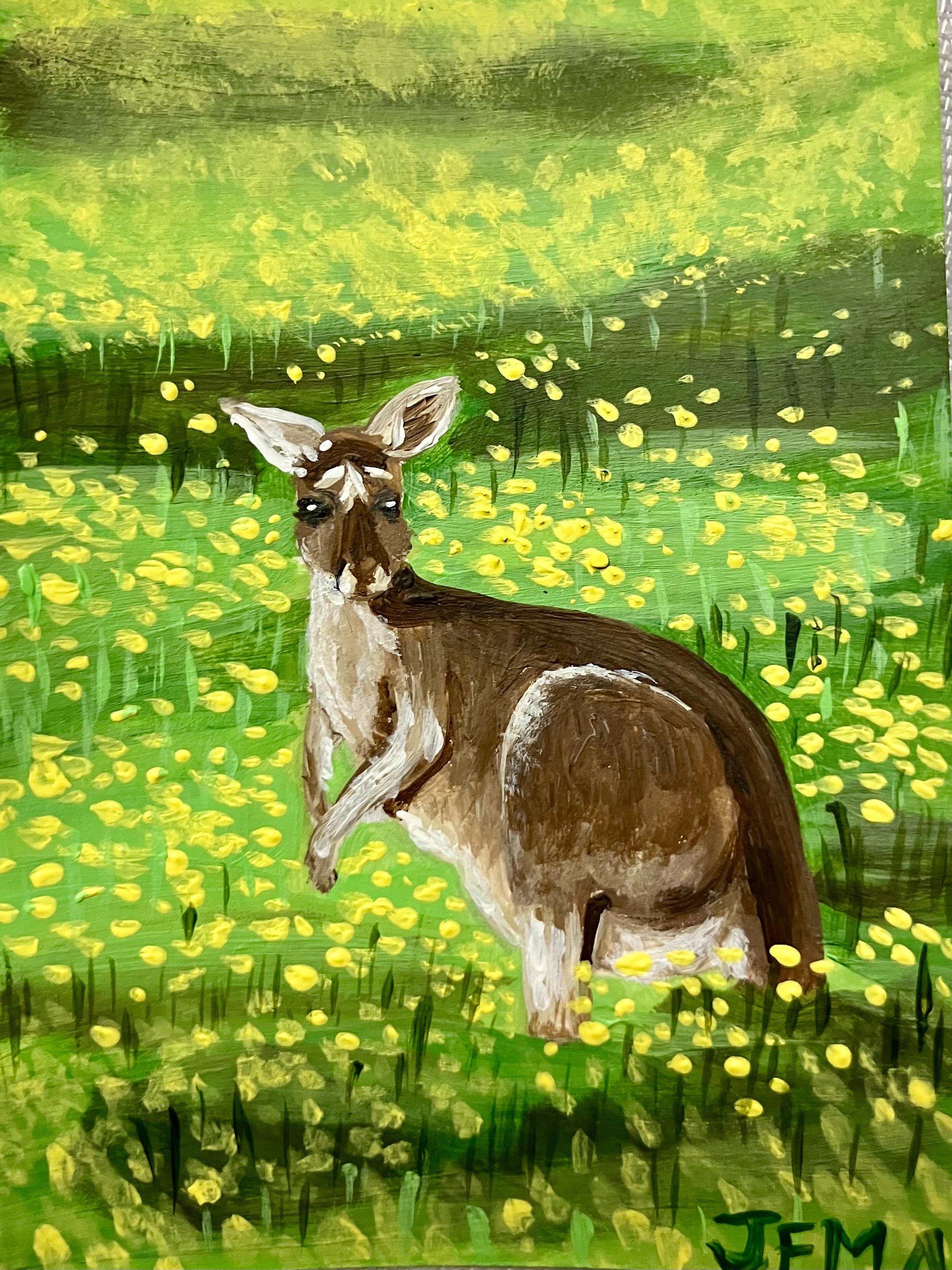 Roo In Yellow Flowers ACEO Original Acrylic Painting product image (1)