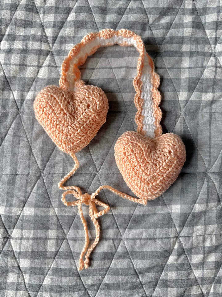 Crochet Peachy Heart Ear Muffs product image (1)