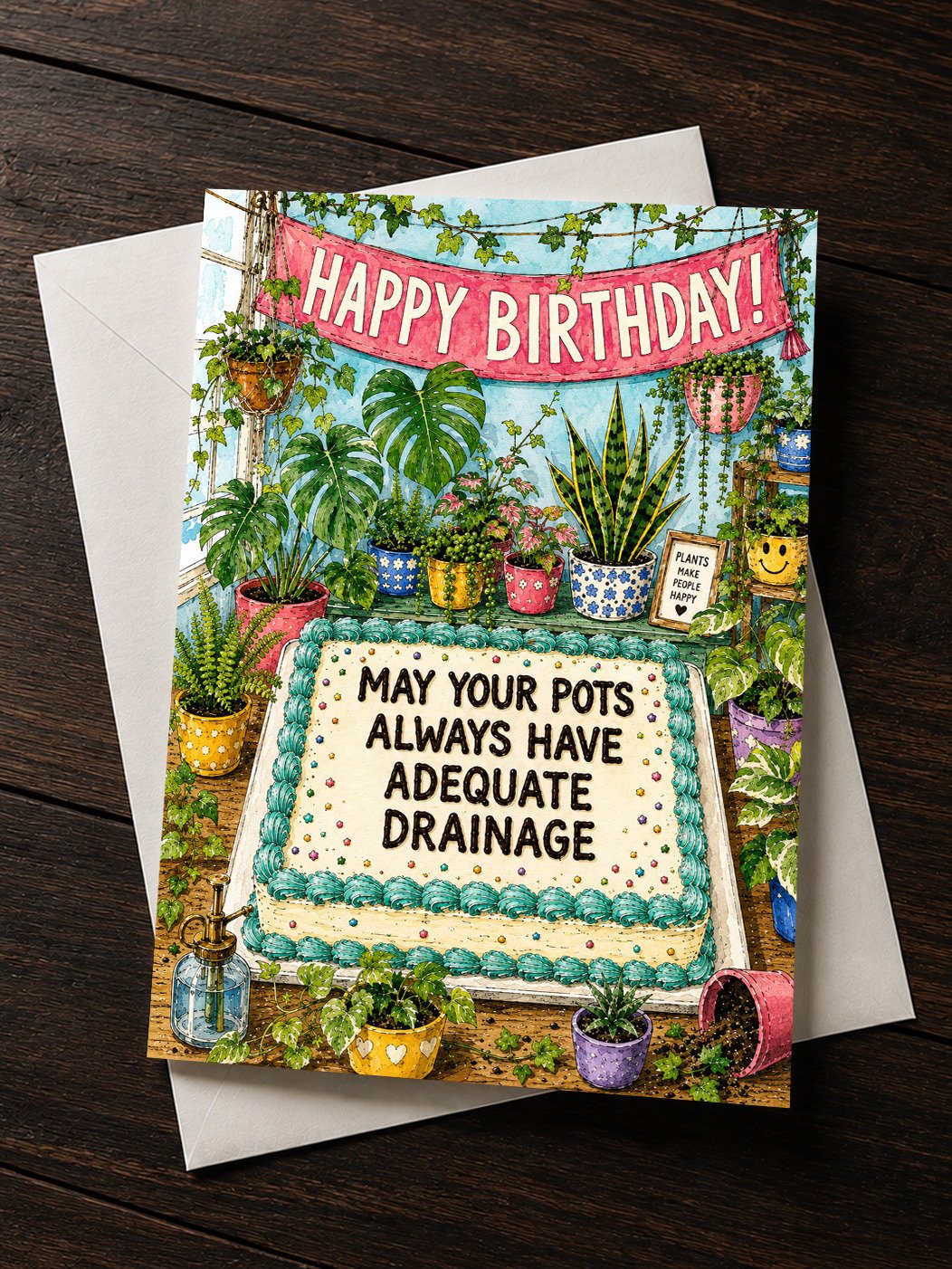 May All Your Pots Have Adequate Drainage: Funny Plant Lover Happy Birthday Greeting Card product image (1)