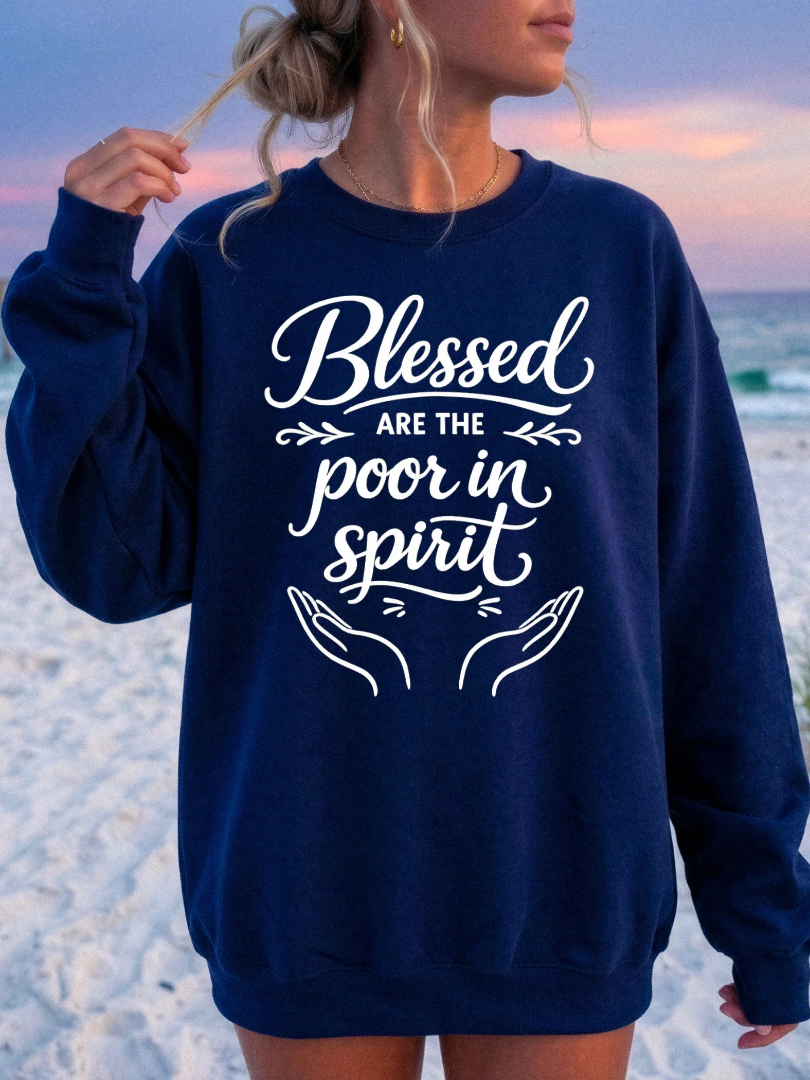 Blessed Are the Poor in Spirit Christian Sweatshirt | Matthew 5:3 Bible Verse Crewneck | Minimalist Faith Apparel | Kingdom Life Co. product image (29)