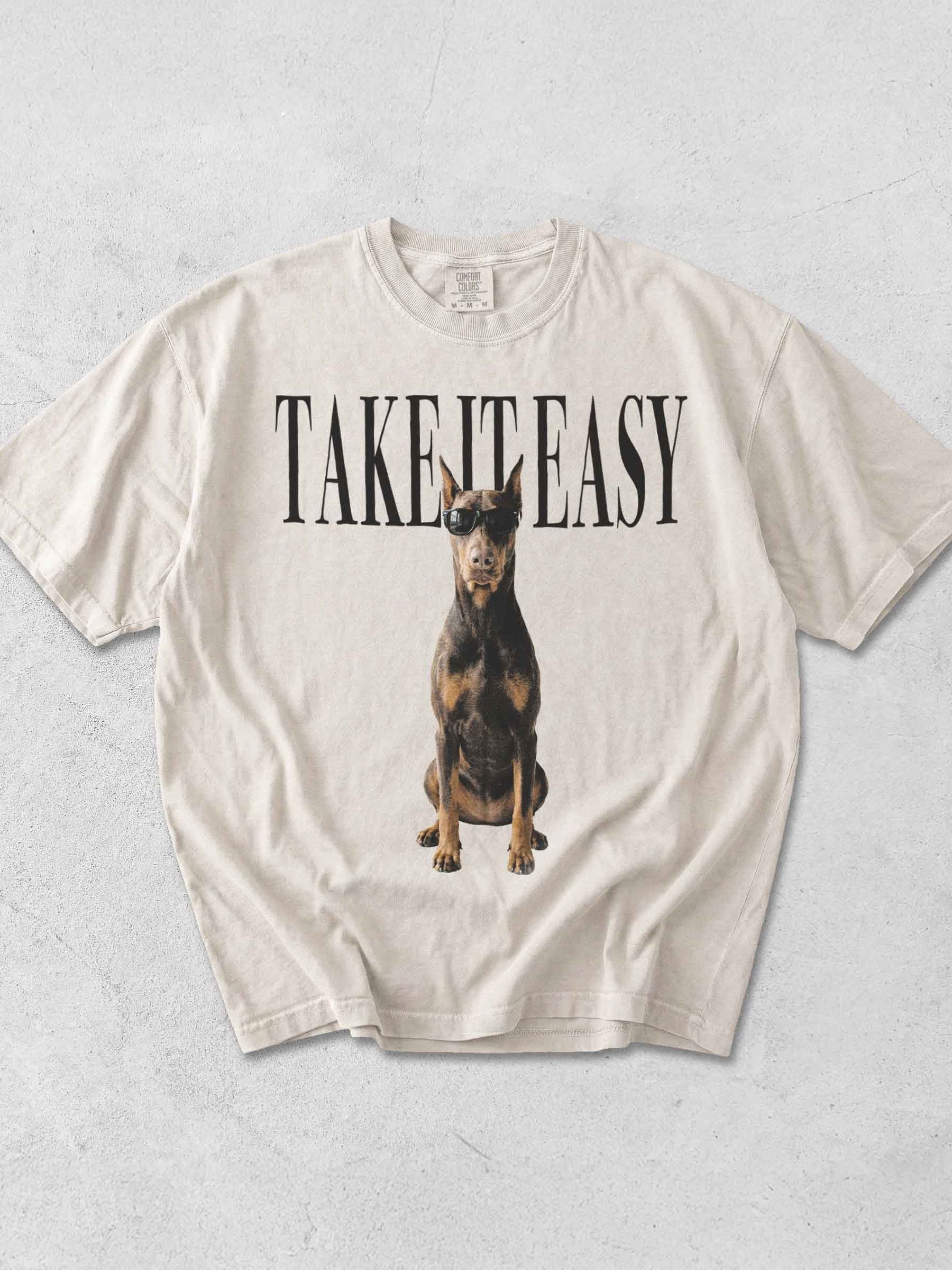 Take It Easy '90s Pop Vintage-Style T-Shirt for Doberman(Red & Tan, Cropped Ears) Owners product image (1)