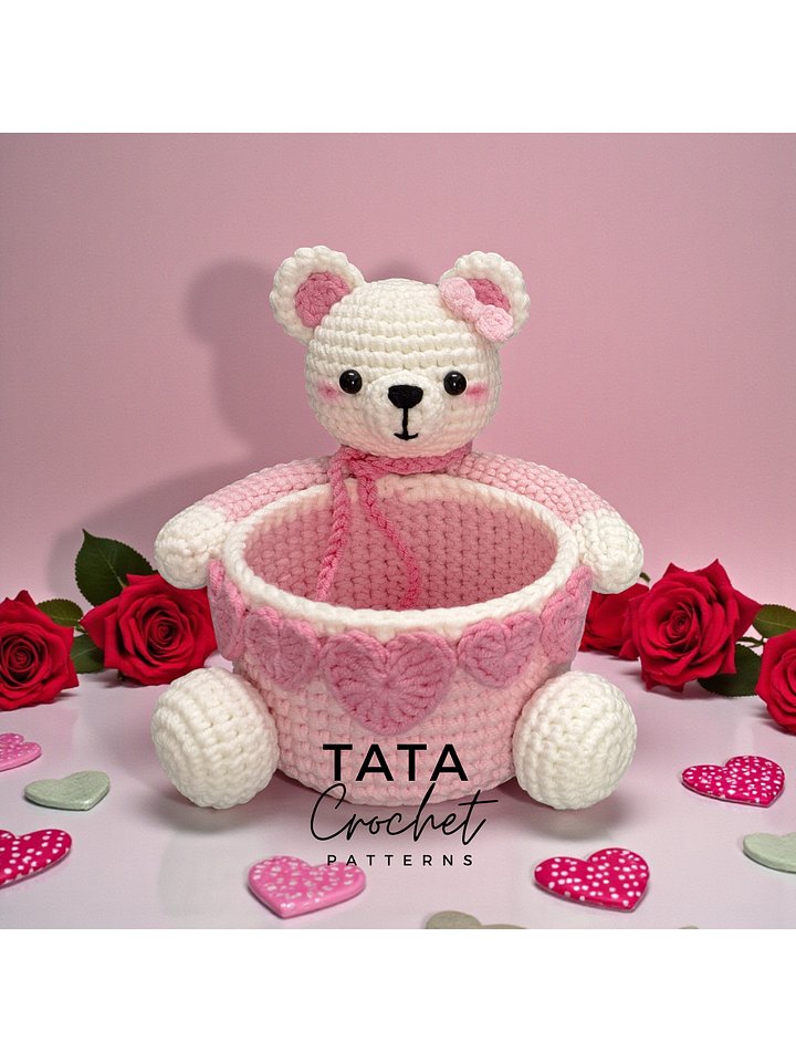 PDF Pattern -♡- Crochet Bear Basket Decorated with Hearts product image (2)