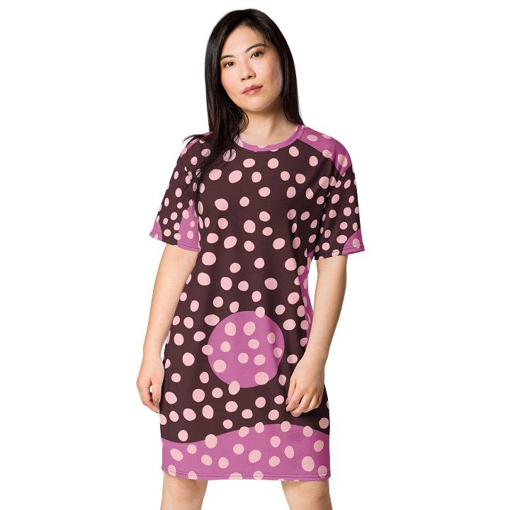 Oversized Maroon T-Shirt Dress with Pink Polka Dots product image (1)