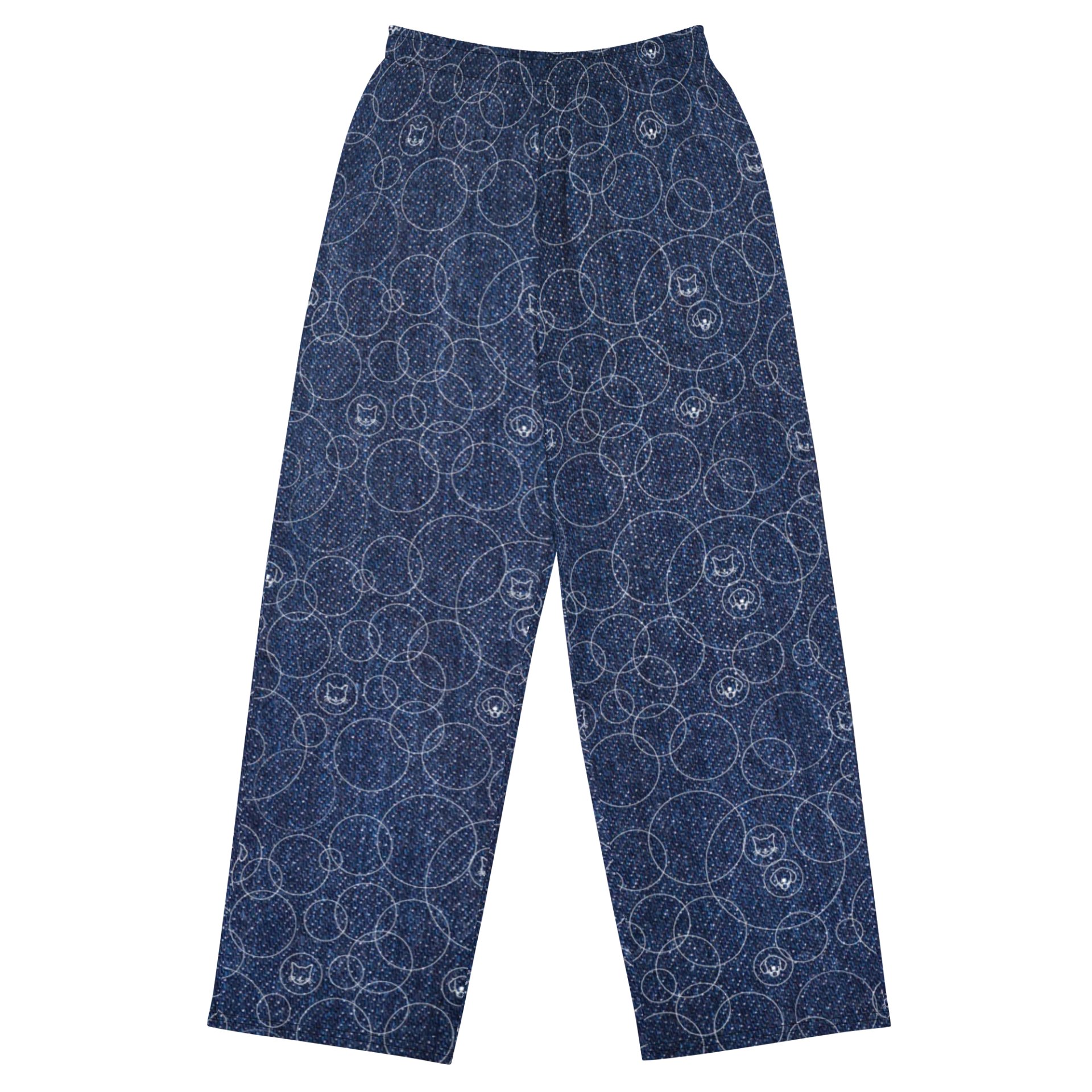 Faux Denim Wide Leg Cozy Dog and Cat Pattern Pants product image (1)