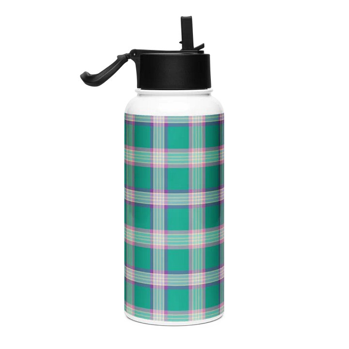Emerald Green and Purple Plaid Water Bottle product image (1)