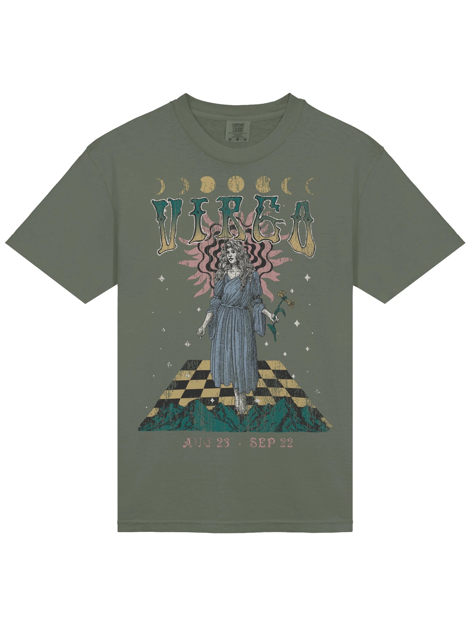 Virgo Zodiac Shirt – Vintage Maiden Astrology Graphic Tee (Aug 23 – Sep 22) Celestial Horoscope Design product image (85)