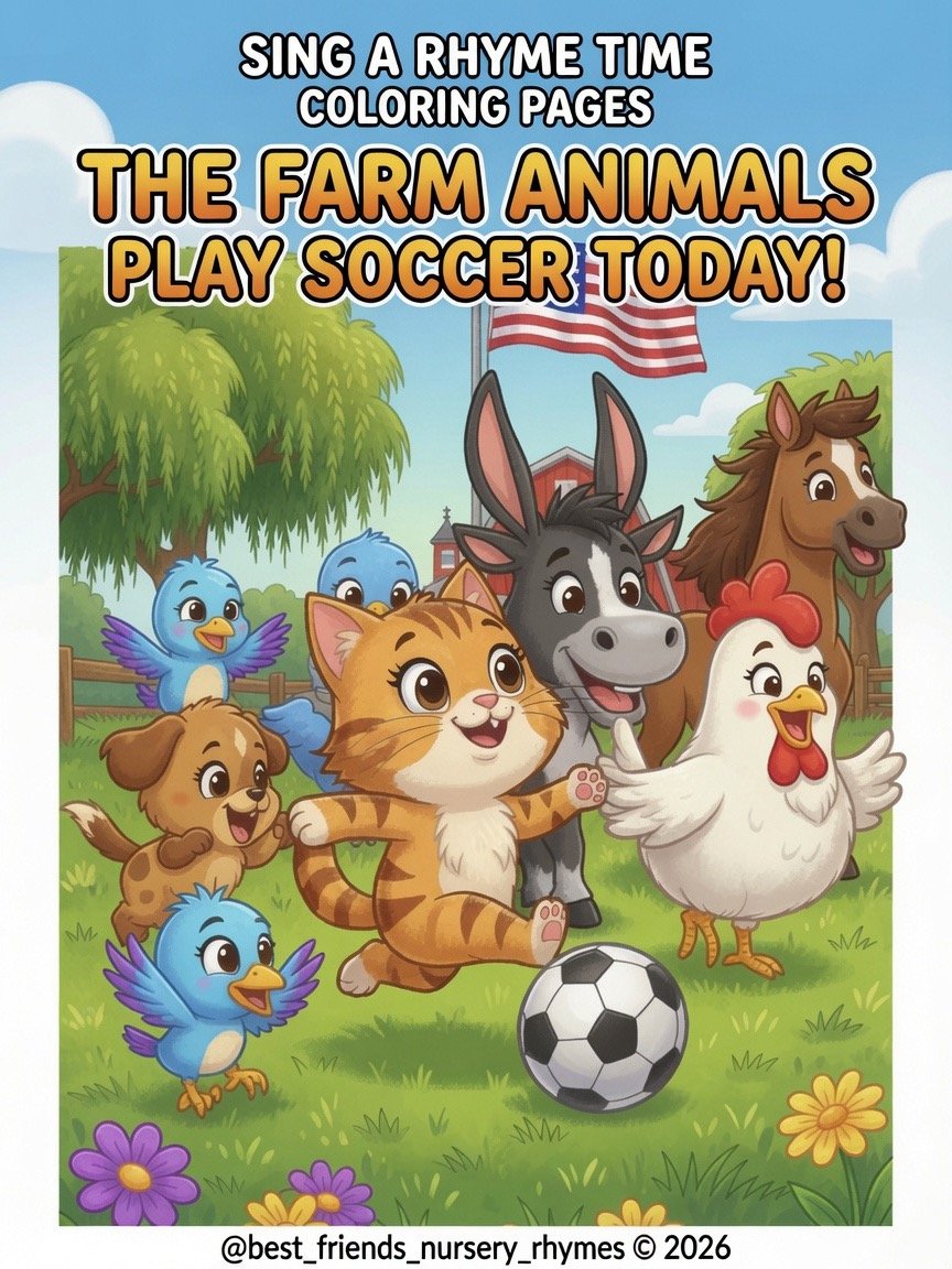 Sing A Rhyme Time Farm Animals Play Soccer Today Coloring Book Pages Bundle for Ages 5+ through Adult | 21 Printable Pages including Title Page l Instant Digital Download PDF Format l product image (1)