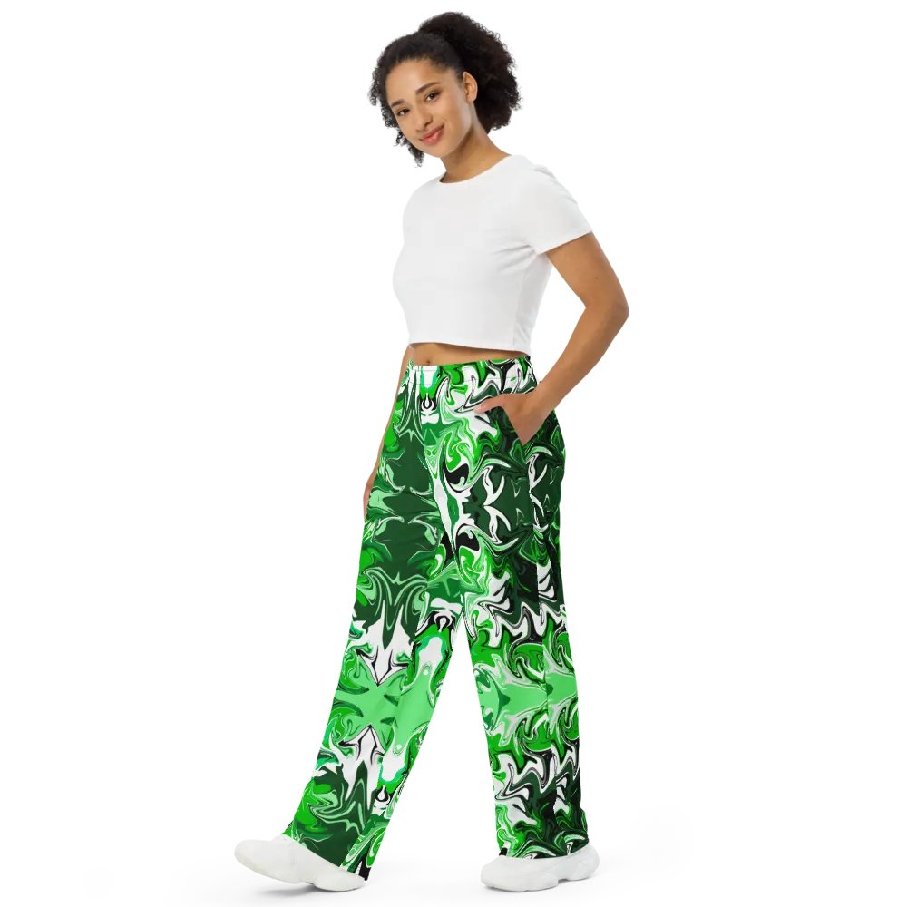 Green Swirl Unisex Wide Leg Bottoms product image (2)