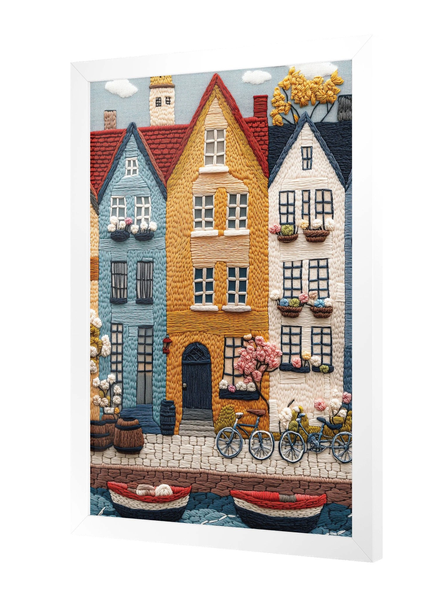 A Bicycle Day in Copenhagen | Embroidery-Style Wall Art — Framed Print product image (2)