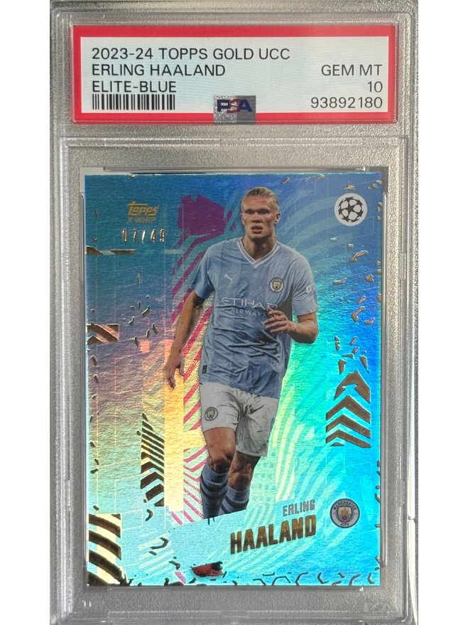 Erling Haaland 2023-24 Topps Gold UCC Elite-Blue /49 PSA 10 product image (2)