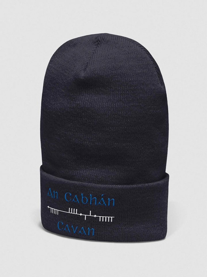 Cavan/An Cabhán, Blue and White, Scholastic Style Ogham embroidered Cuffed Beanie product image (1)