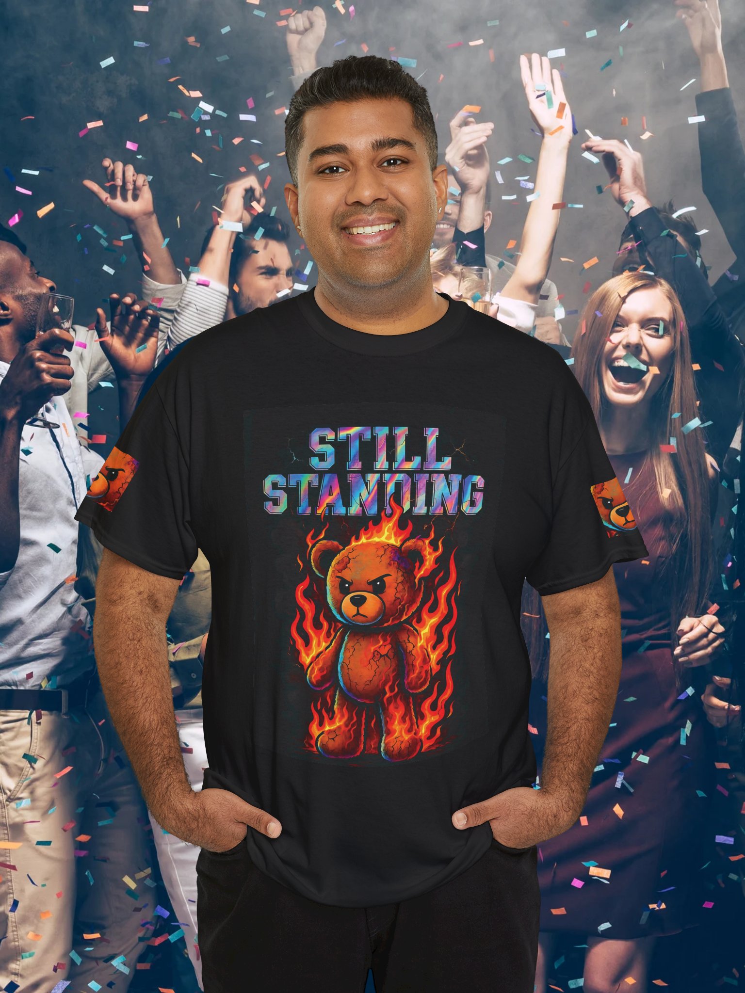 Still Standing Fire Bear PNG – Angry Teddy Clipart for Shirts & Journals – Burnt Flame Teddy Design product image (1)