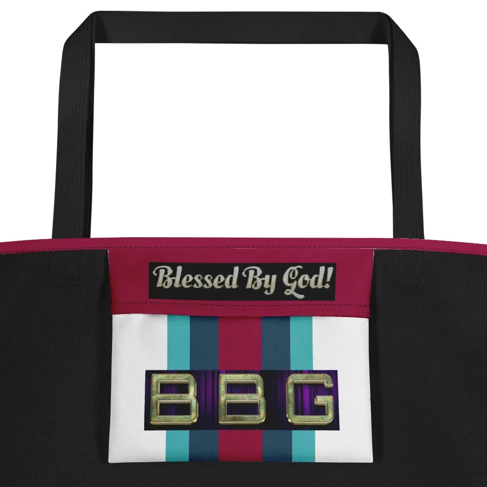 Turquoise, Burgundy, Green Striped BBG Tote Bag with Pocket product image (3)
