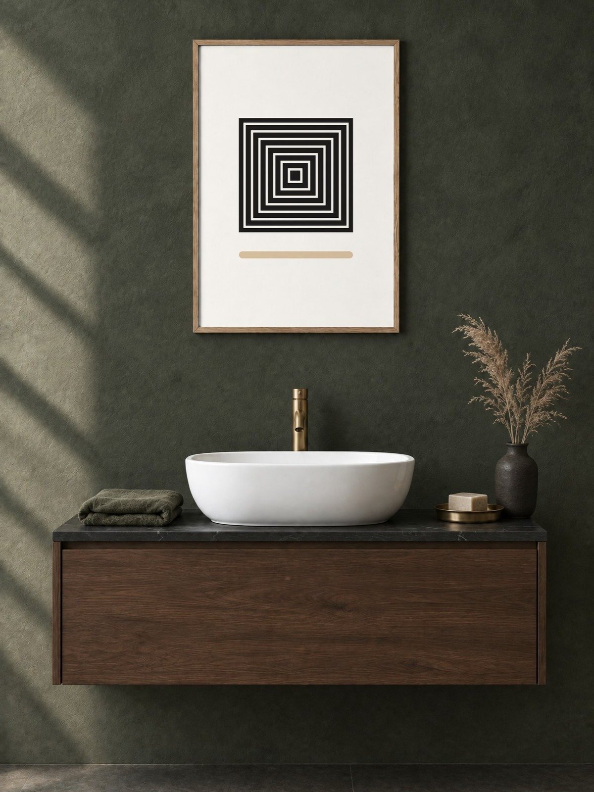 Geometric Square Line Print | Black and White Bathroom Wall Art product image (2)