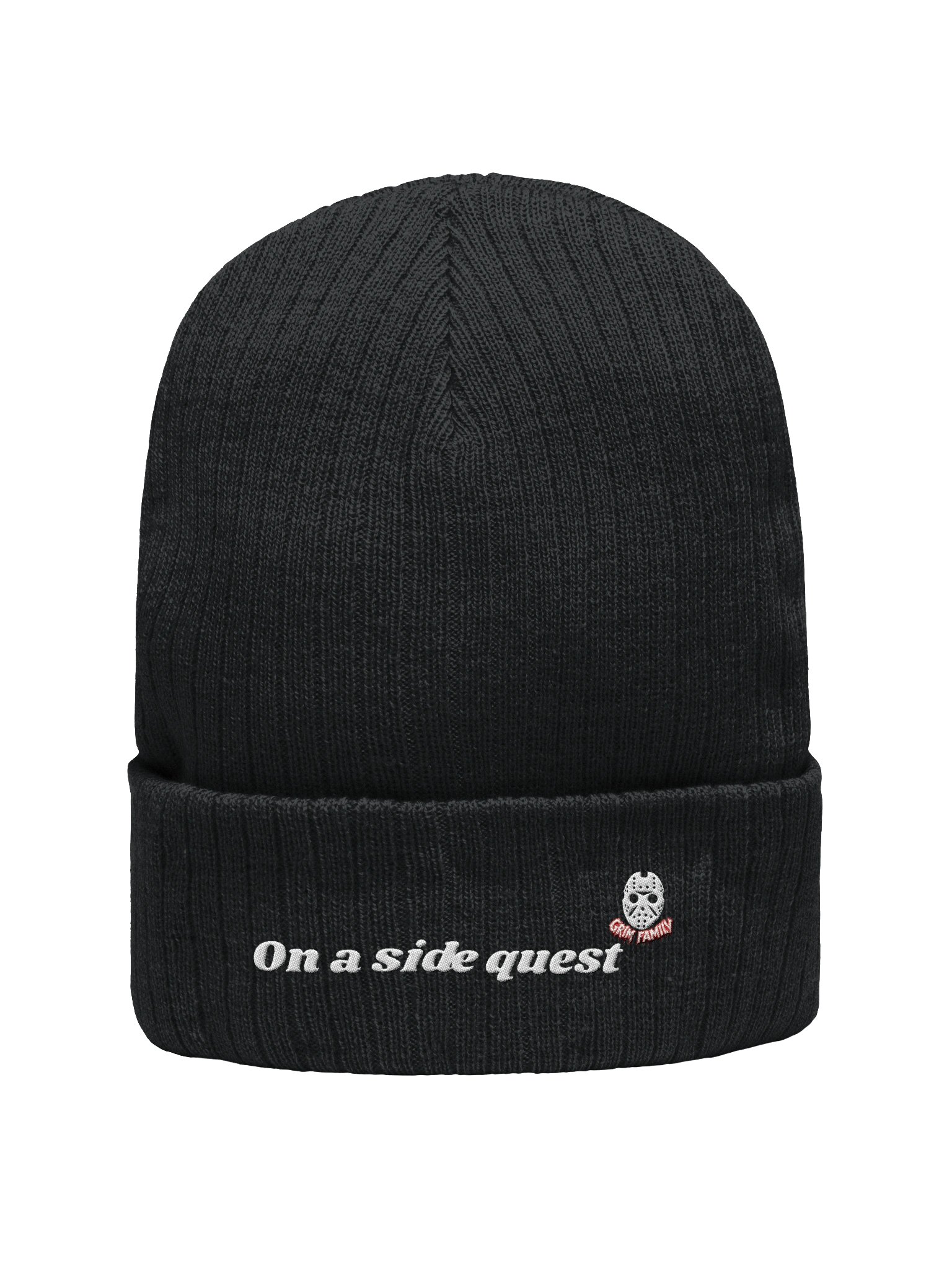 On a Side Quest — GrimFam Beanie #1 - Aval in Black / Grey / Blue product image (2)