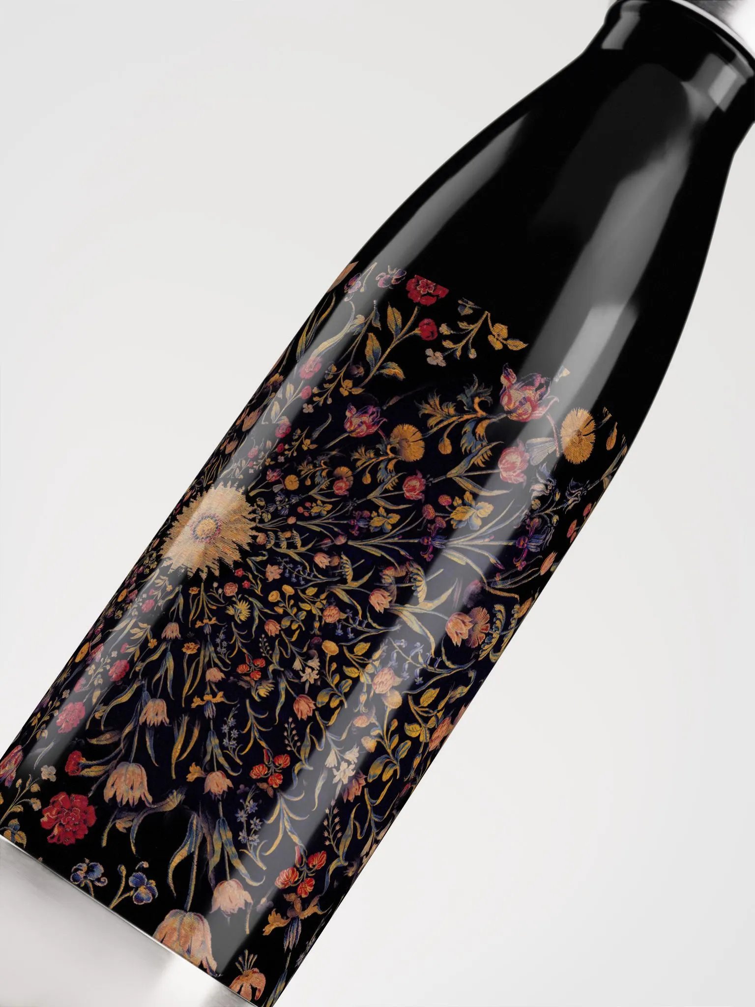 Medieval Flowers On Black Stainless Steel Waterbottle product image (5)