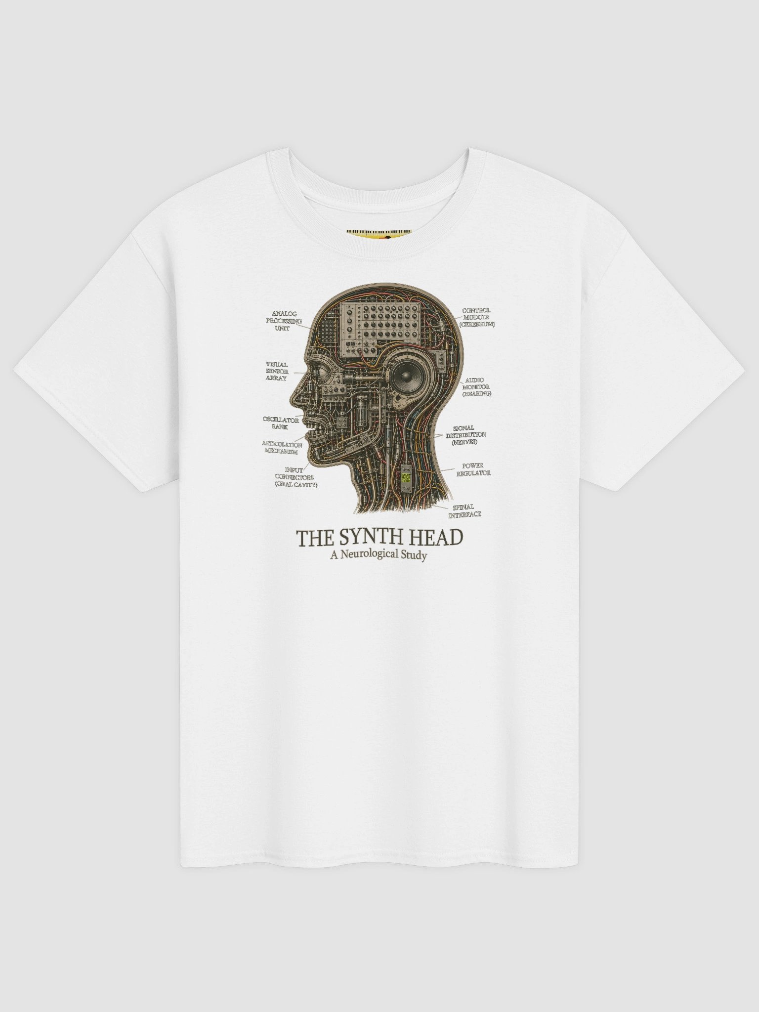 THE SYNTH HEAD a Neurological Study, by Frank Fonik (tb-3-0-3 tribute), Techno EDM, Unisex t-shirt product image (1)