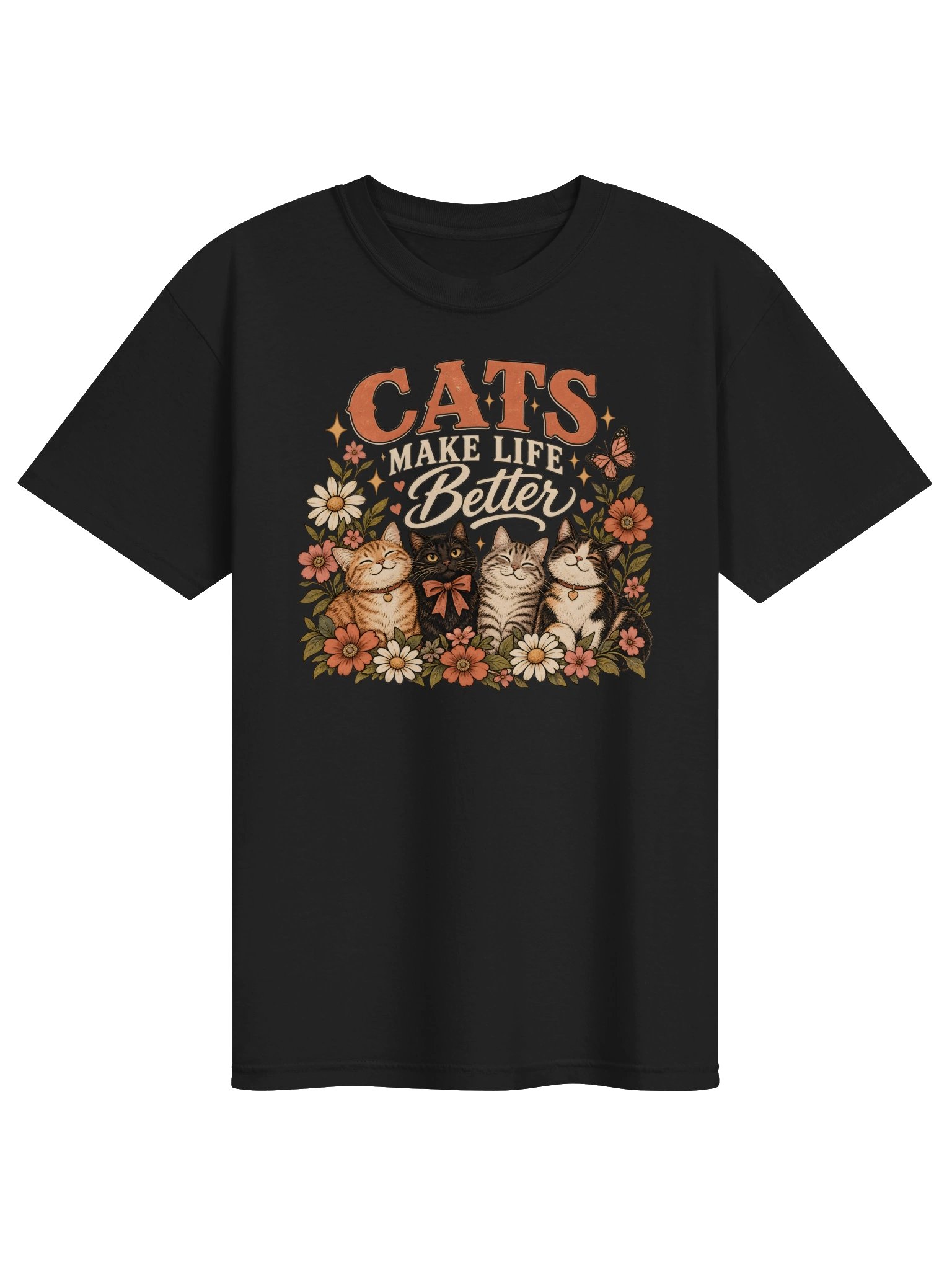 Cats Make Life Better T-Shirt | Vintage Floral Cat Lover Graphic Tee product image (1)