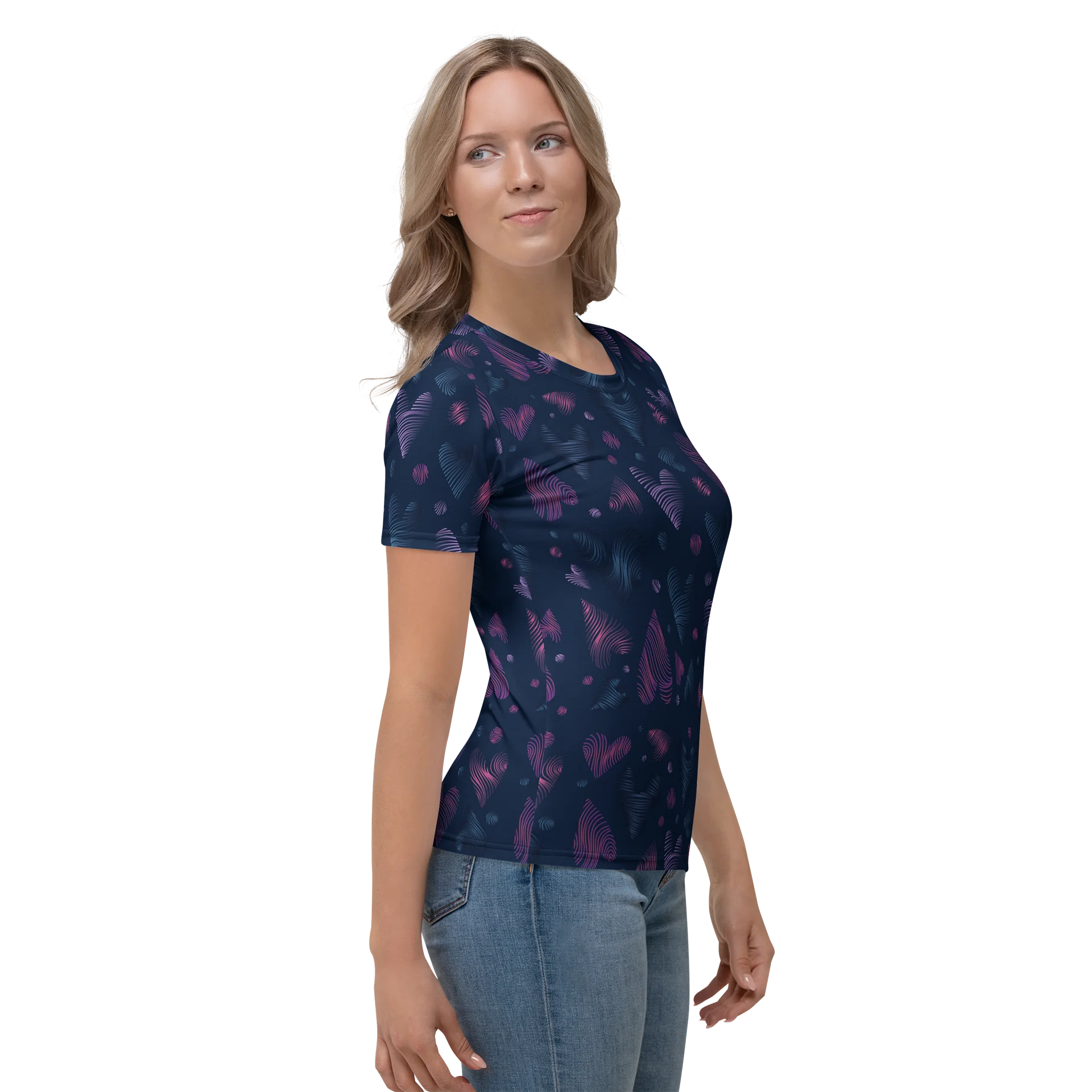 Gradient Wavy Hearts Women's Crew Neck T-Shirt product image (4)
