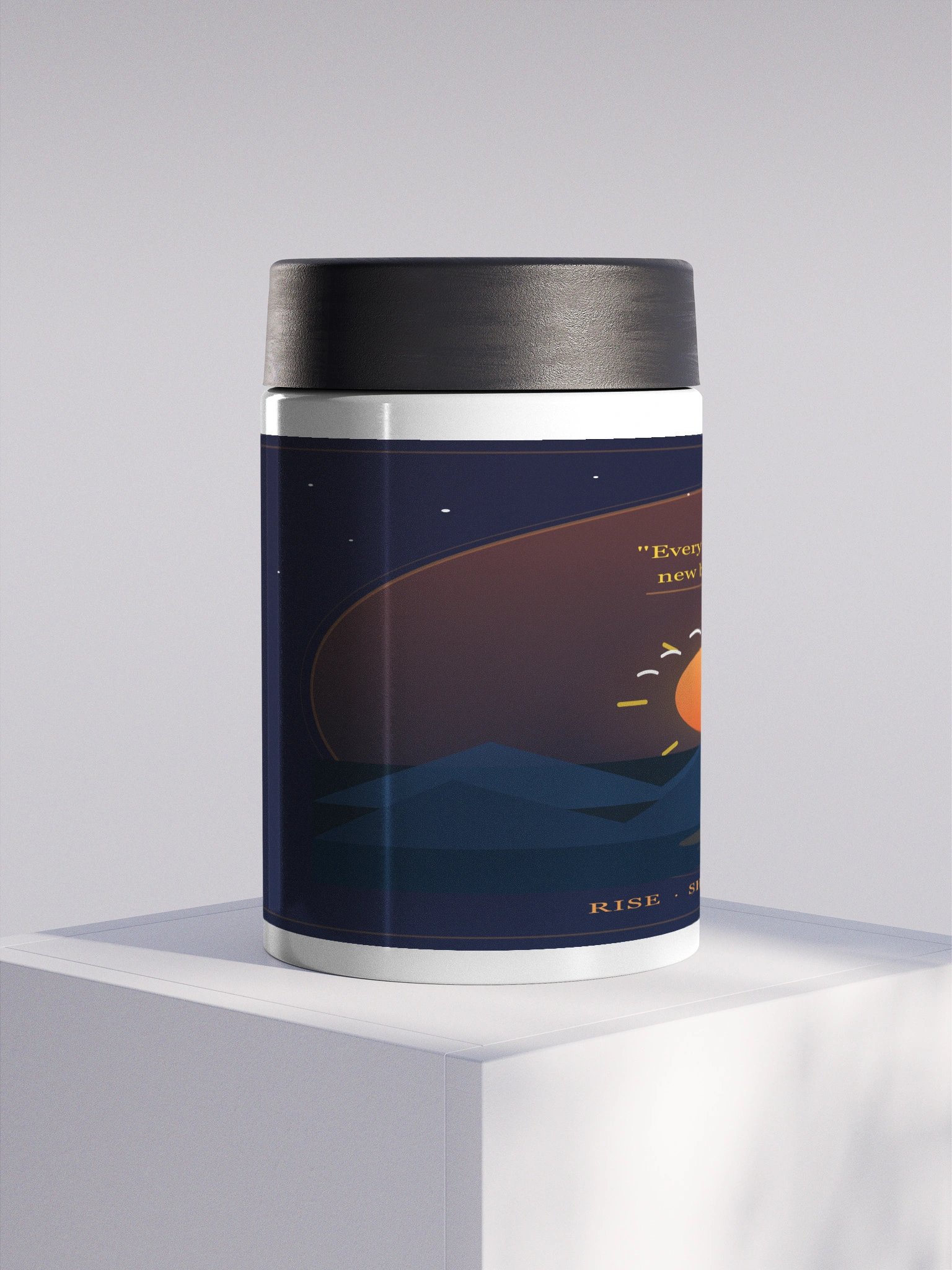 Sunrise Stainless Steel Can Cooler – Rise Shine Repeat Koozie product image (1)