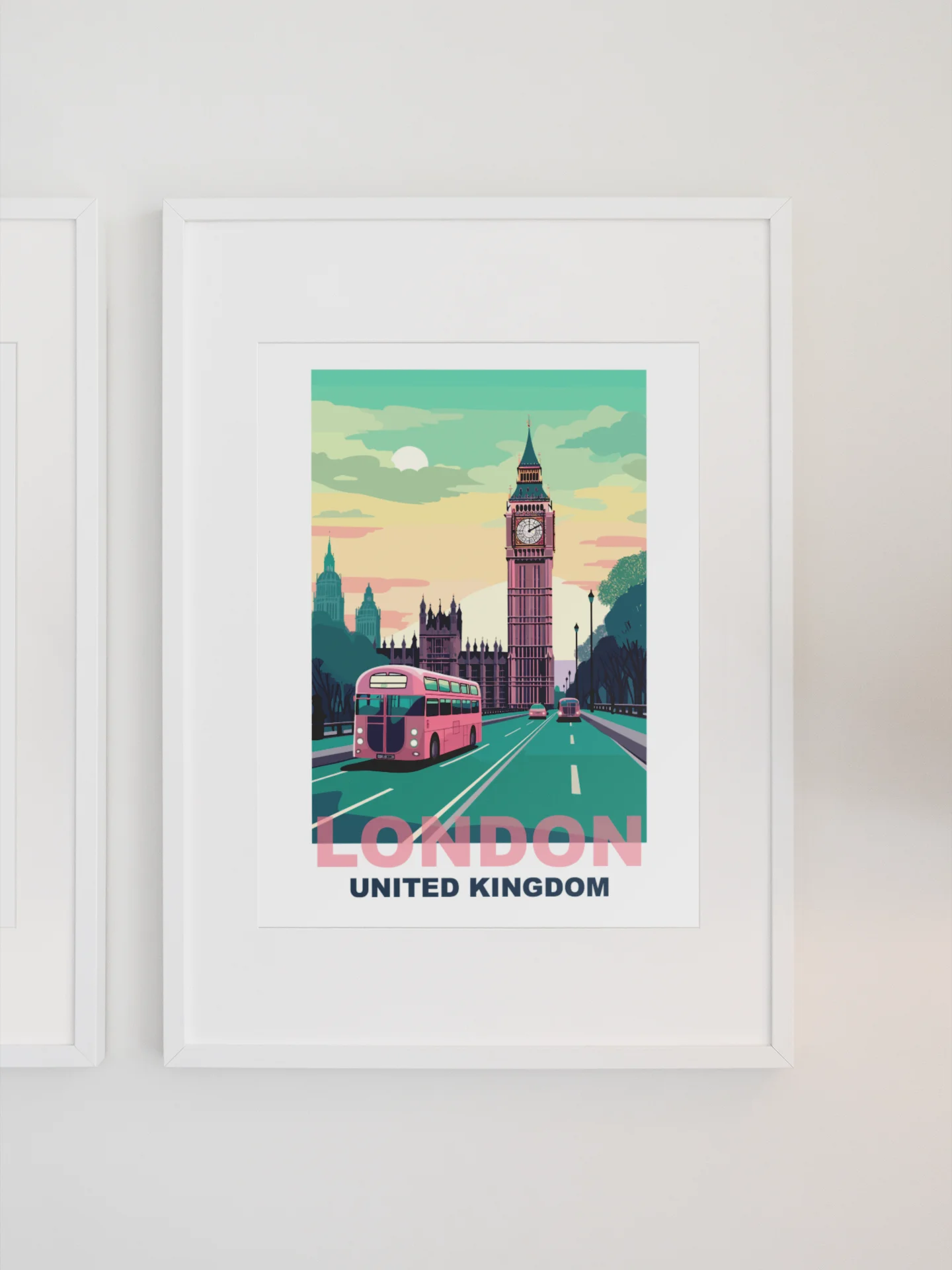 Classic London Cityscape Poster with Iconic Red Bus, Big Ben Sunrise Print, United Kingdom Urban Art, British Travel Wall Decor product image (1)