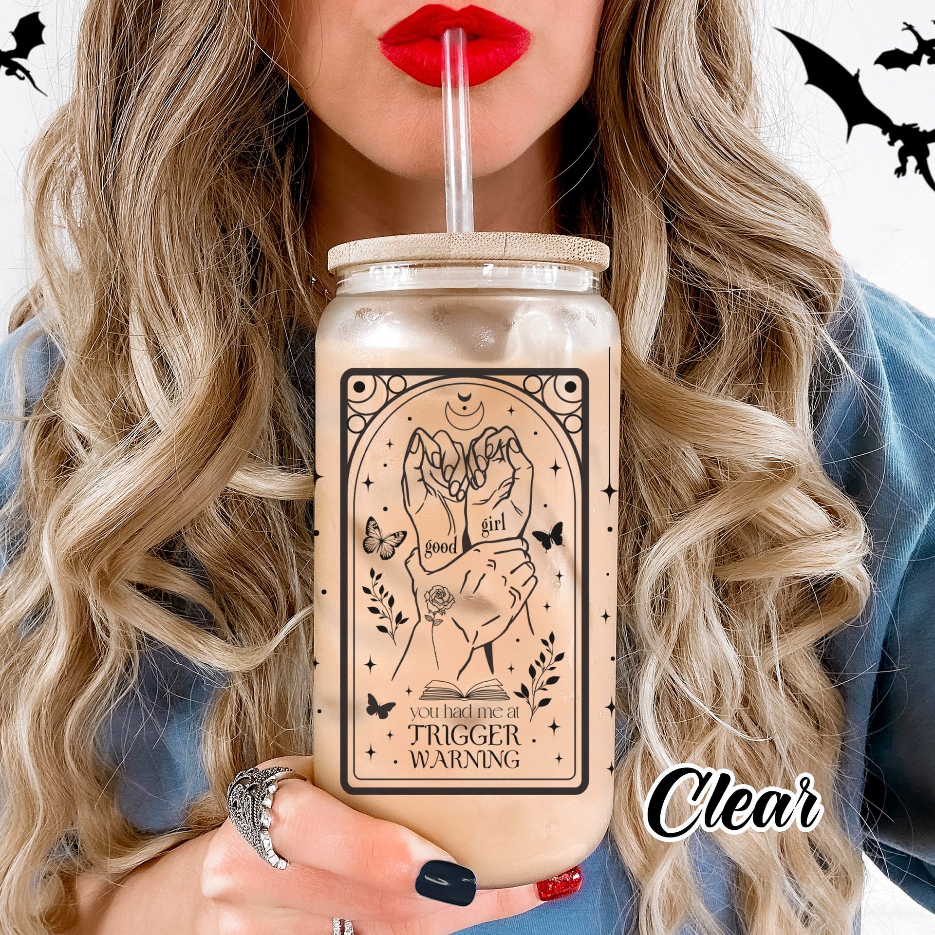 Smutty Dark Romance Trigger Warning Morally Grey SVG PNG, 16oz Glass Can Seamless Full Wrap, Beer Glass Sublimation Design, Digital Download product image (5)