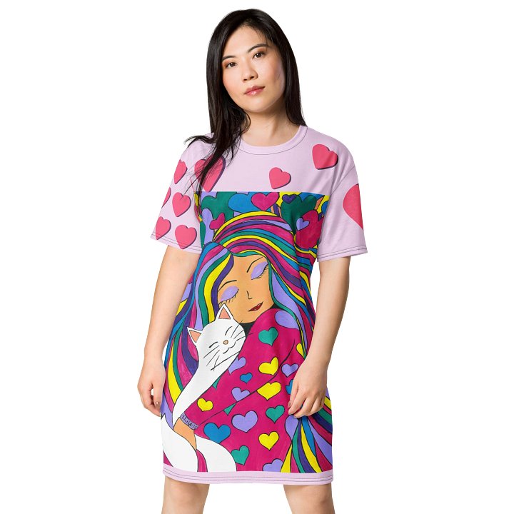 Girl with the cat (art by Dina R.) acrylic painting picture (art by Dina R.) - T-Shirt Dress product image (1)