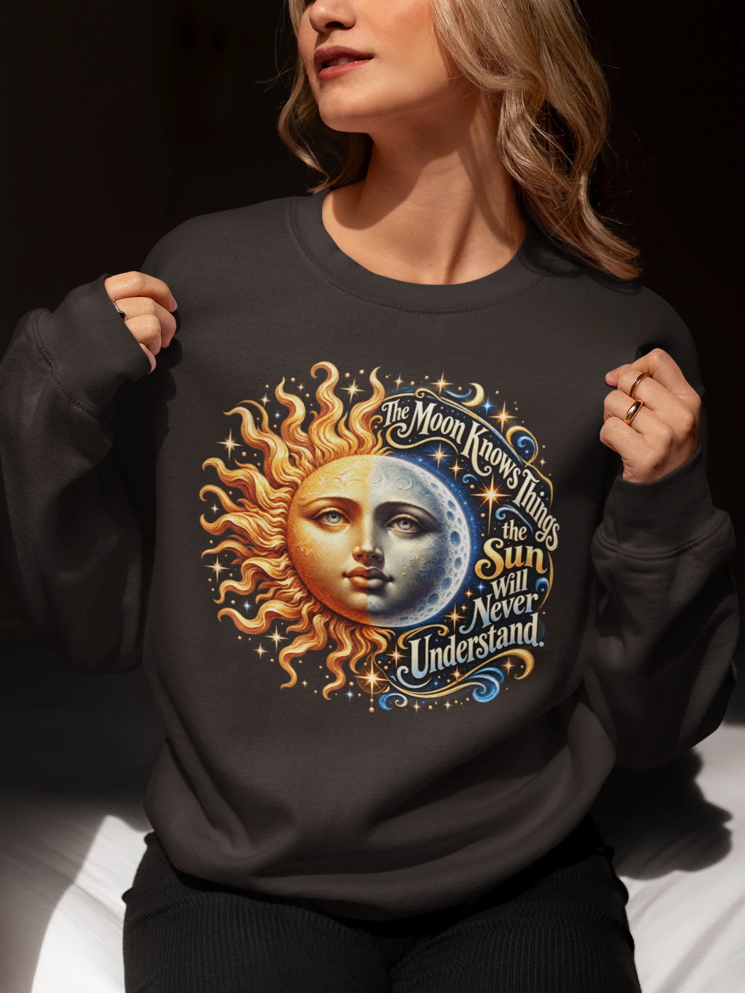 The Moon Knows - Gildan Unisex Sweatshirt - Sun & Moon Celestial Art product image (3)