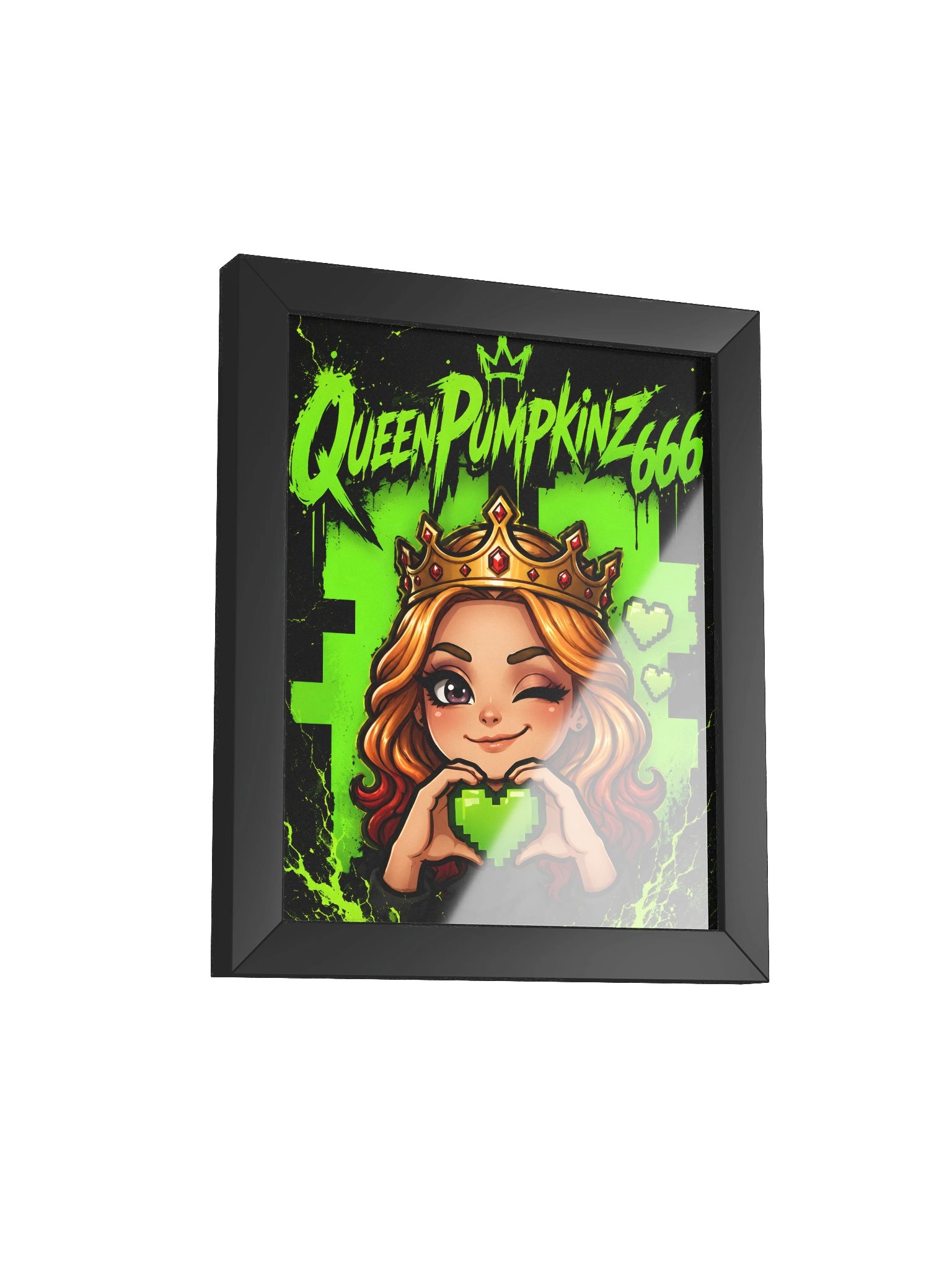 QueenPumpkinz666 Neon Pixel Heart Framed Poster product image (2)