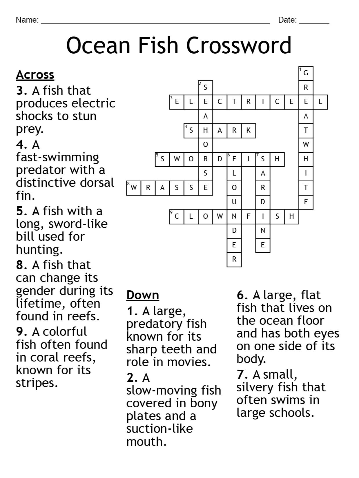 Ocean Fish Crossword Puzzle – Fun Marine Biology Activity product image (2)