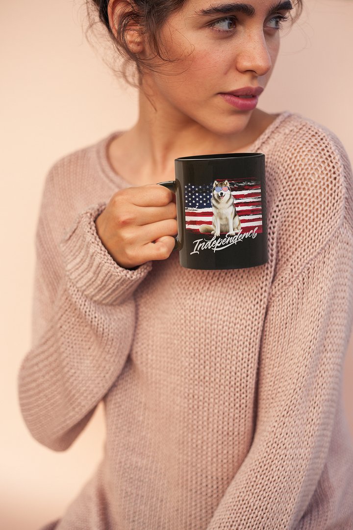 Alaskan Malamute American Flag Independence Black Glossy Mug product image (1)